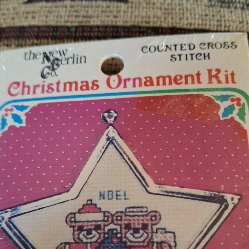 Christmas Ornament Kit - Pink Star Cross Stitch Vintage New In Package